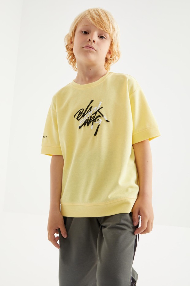 Tommy Life Sarı Oversize Yazı Nakışlı Kısa Kollu O Yaka Erkek Çocuk T-Shirt - 10898. 1