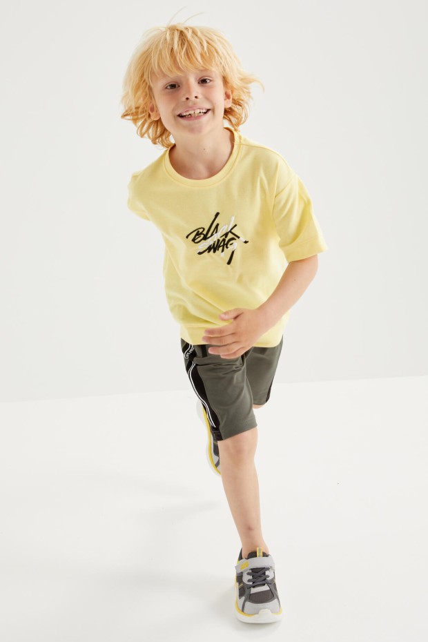 Tommy Life Sarı Oversize Yazı Nakışlı Kısa Kollu O Yaka Erkek Çocuk T-Shirt - 10898. 4