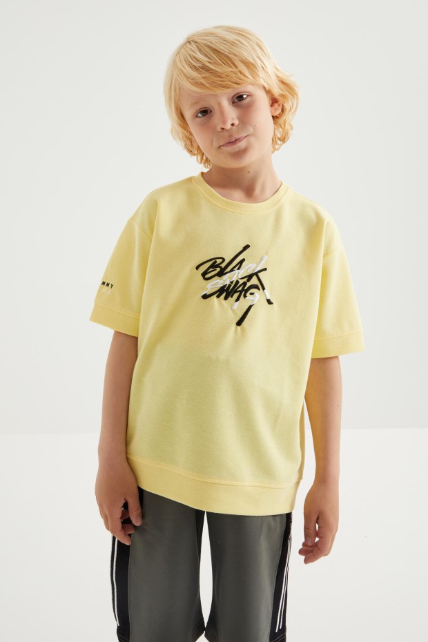 Tommy Life Sarı Oversize Yazı Nakışlı Kısa Kollu O Yaka Erkek Çocuk T-Shirt - 10898. 5