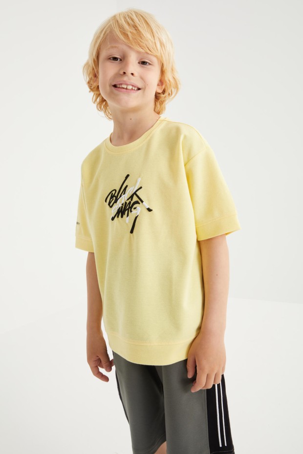 Tommy Life Sarı Oversize Yazı Nakışlı Kısa Kollu O Yaka Erkek Çocuk T-Shirt - 10898. 6