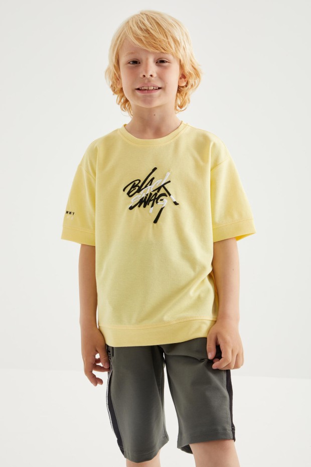 Tommy Life Sarı Oversize Yazı Nakışlı Kısa Kollu O Yaka Erkek Çocuk T-Shirt - 10898. 7