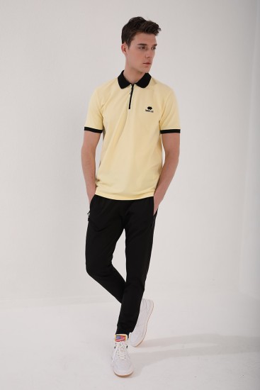 Sarı Yarım Fermuarlı Standart Kalıp Polo Yaka Erkek T-Shirt - 87961 - Thumbnail