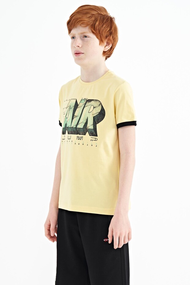 Sarı Yazı Baskılı Standart Kalıp O Yaka Erkek Çocuk T-Shirt - 11098