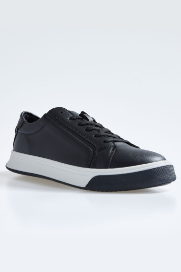 Siyah Bağcıklı Suni Deri Erkek Spor Ayakkabı - 89092 - Thumbnail