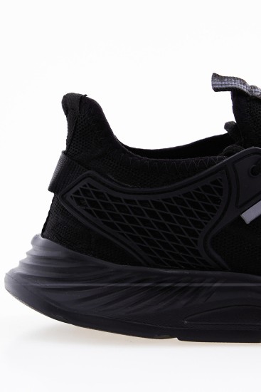 Siyah Bağcıklı Yazı Detaylı Yüksek Taban Erkek Spor Ayakkabı - 89100 - Thumbnail