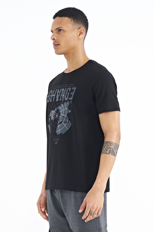 Siyah Baskı Detaylı O Yaka Standart Kalıp Erkek T-Shirt - 88214