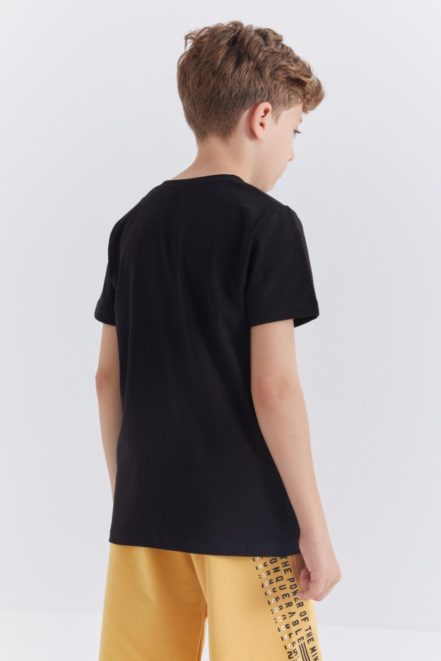 Siyah Baskılı O Yaka Kısa Kollu Standart Kalıp Erkek Çocuk T-Shirt - 10867