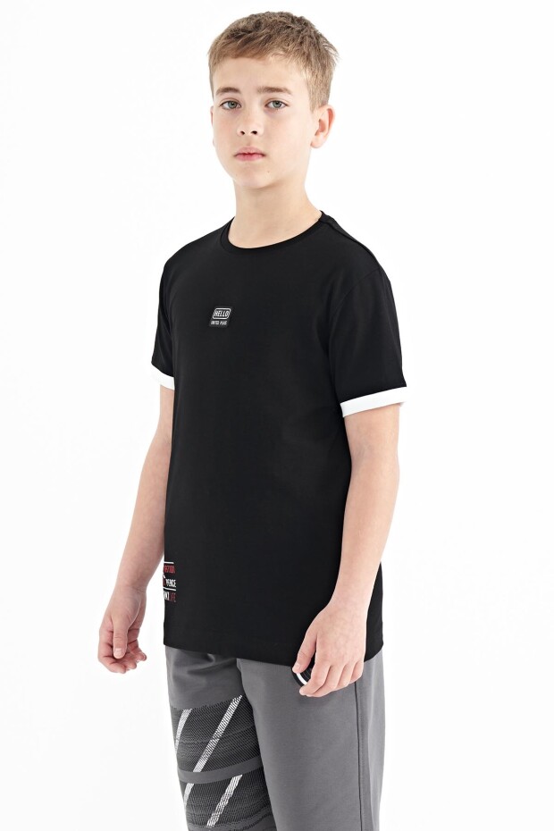 Siyah Baskılı Standart Kalıp O Yaka Erkek Çocuk T-Shirt - 11097
