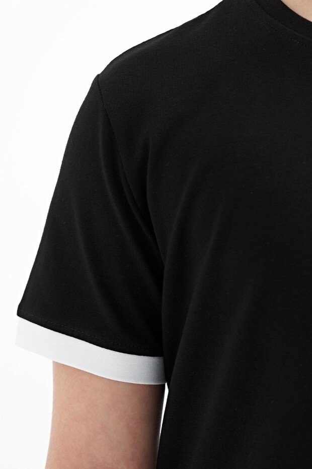 Siyah Baskılı Standart Kalıp O Yaka Erkek Çocuk T-Shirt - 11097