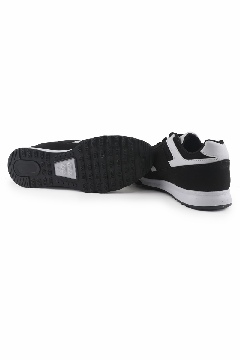 Siyah - Beyaz Bağcıklı File Detaylı Yüksek Taban Erkek Spor Ayakkabı - 89037