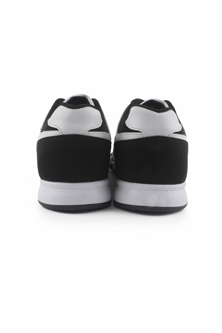 Siyah - Beyaz Bağcıklı File Detaylı Yüksek Taban Erkek Spor Ayakkabı - 89037 - Thumbnail
