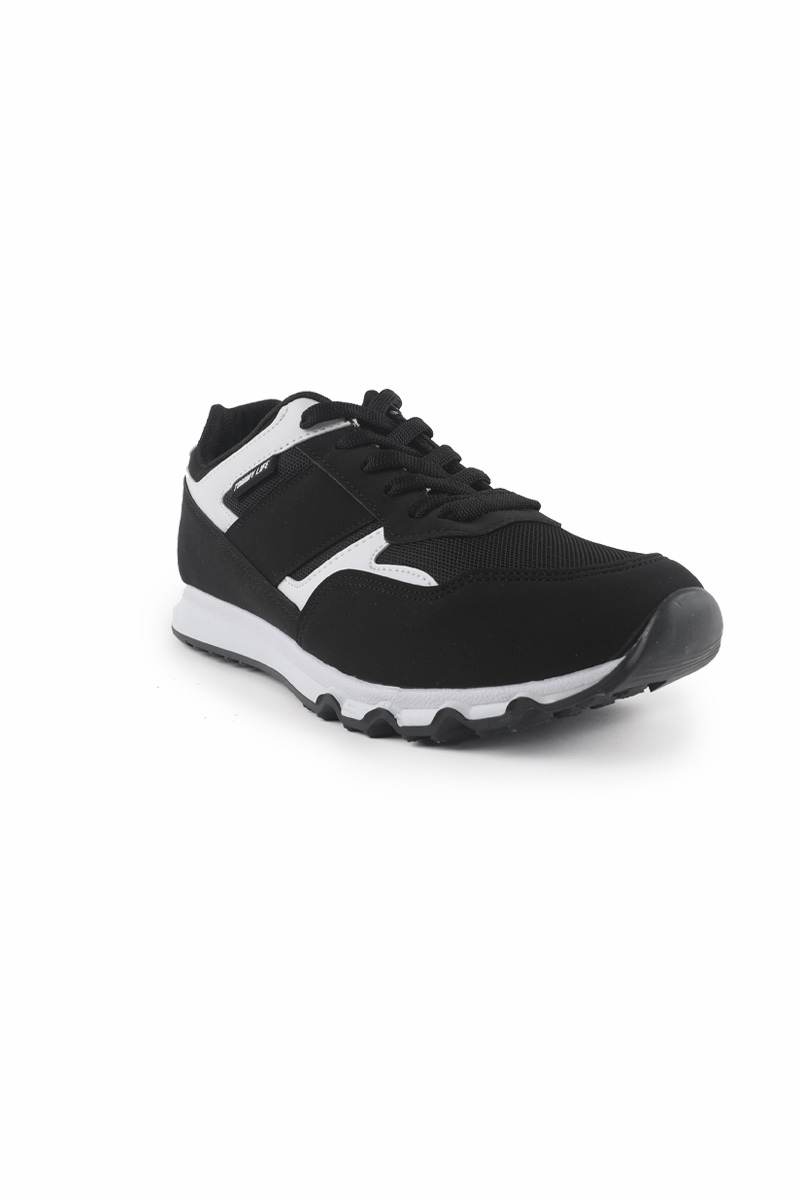 Siyah - Beyaz Bağcıklı File Detaylı Yüksek Taban Erkek Spor Ayakkabı - 89037