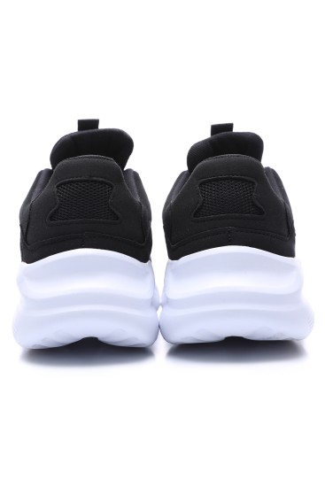 Siyah - Beyaz Bağcıklı File Detaylı Yüksek Taban Erkek Spor Ayakkabı - 89063 - Thumbnail