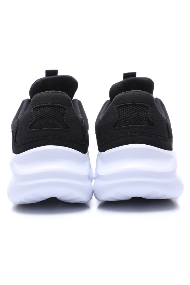 Siyah - Beyaz Bağcıklı File Detaylı Yüksek Taban Erkek Spor Ayakkabı - 89063