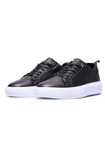 Siyah - Beyaz Delikli Bağcıklı Suni Deri Erkek Spor Ayakkabı - 89055 - Thumbnail
