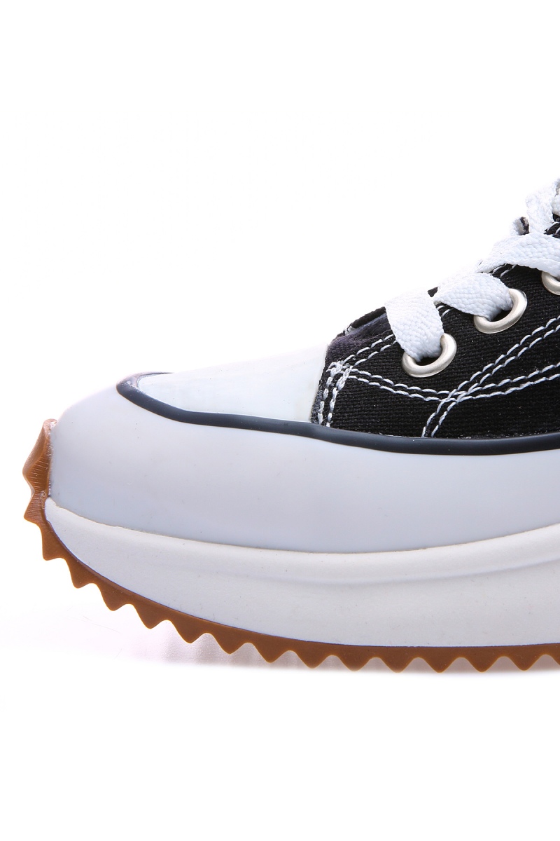 Siyah - Beyaz Bağcıklı Yüksek Taban Günlük Kadın Spor Ayakkabı - 89070 - Thumbnail
