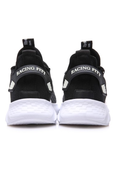 Siyah - Beyaz Lastik Bağcıklı Çizgi Detaylı Yüksek Taban Erkek Spor Ayakkabı - 89067 - Thumbnail