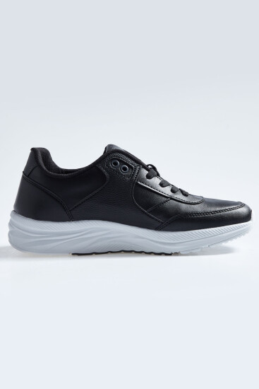 Siyah - Beyaz Yüksek Taban Bağcıklı Suni Deri Erkek Spor Ayakkabı - 89113 - Thumbnail