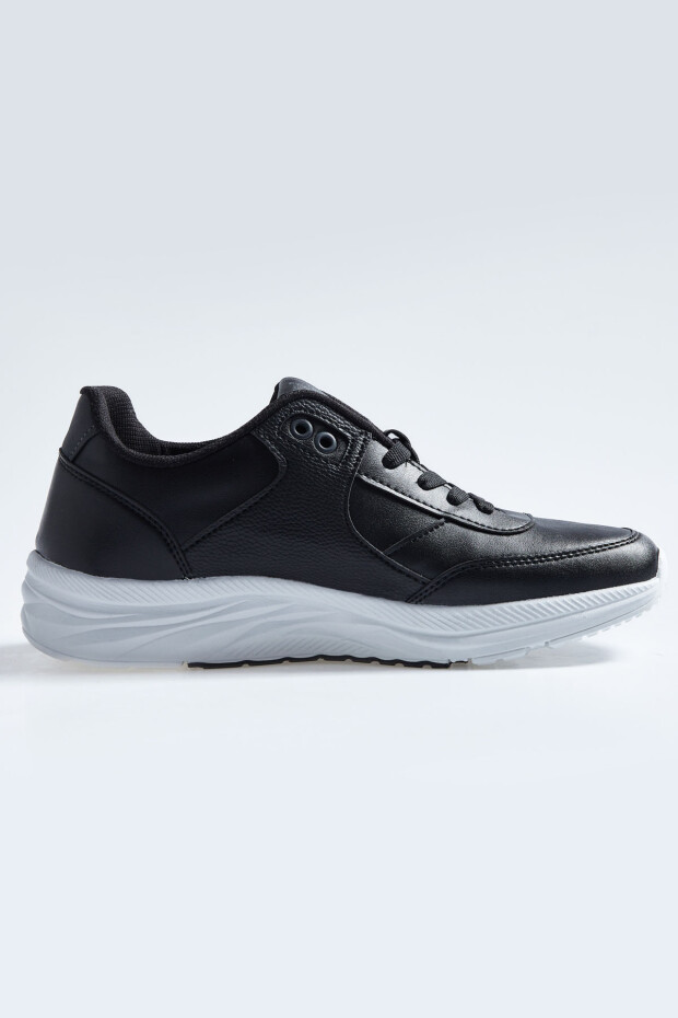 Siyah - Beyaz Yüksek Taban Bağcıklı Suni Deri Erkek Spor Ayakkabı - 89113