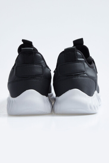 Siyah - Beyaz Yüksek Taban Bağcıklı Suni Deri Erkek Spor Ayakkabı - 89115 - Thumbnail