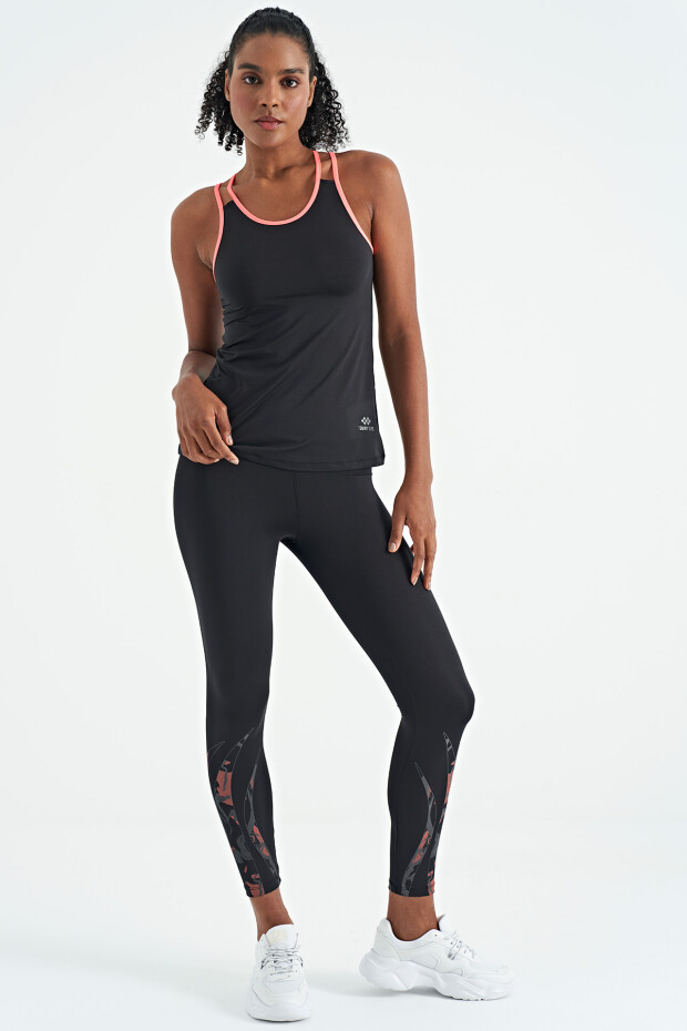 Siyah Çift Askılı Sırt Detaylı Standart Kalıp Kadın Spor Atlet - 97258