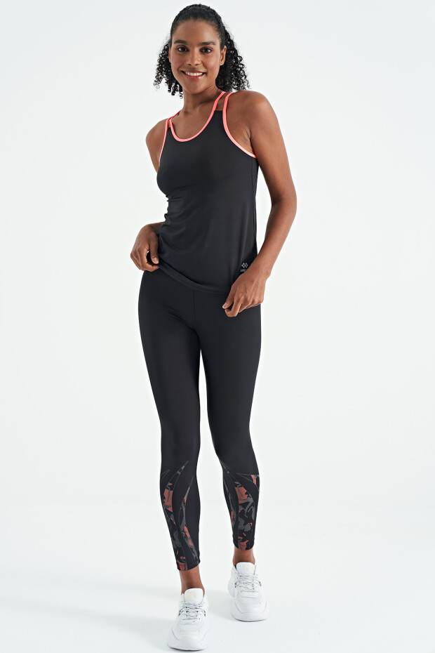 Siyah Çift Askılı Sırt Detaylı Standart Kalıp Kadın Spor Atlet - 97258