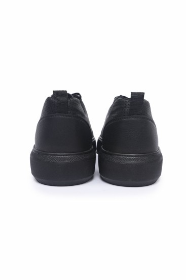 Siyah Delikli Bağcıklı Suni Deri Erkek Spor Ayakkabı - 89055 - Thumbnail