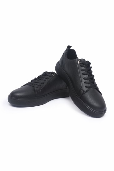 Siyah Delikli Bağcıklı Suni Deri Erkek Spor Ayakkabı - 89055 - Thumbnail