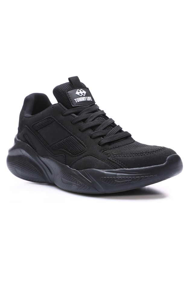 Siyah Bağcıklı File Detaylı Yüksek Taban Erkek Spor Ayakkabı - 89063