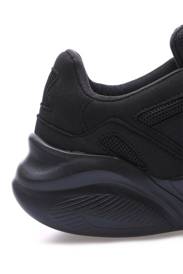 Siyah Bağcıklı File Detaylı Yüksek Taban Erkek Spor Ayakkabı - 89063 - Thumbnail