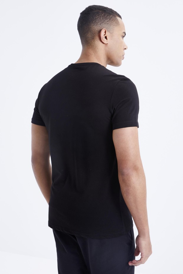 Siyah Basic Kısa Kol Standart Kalıp V Yaka Erkek T-Shirt - 87912