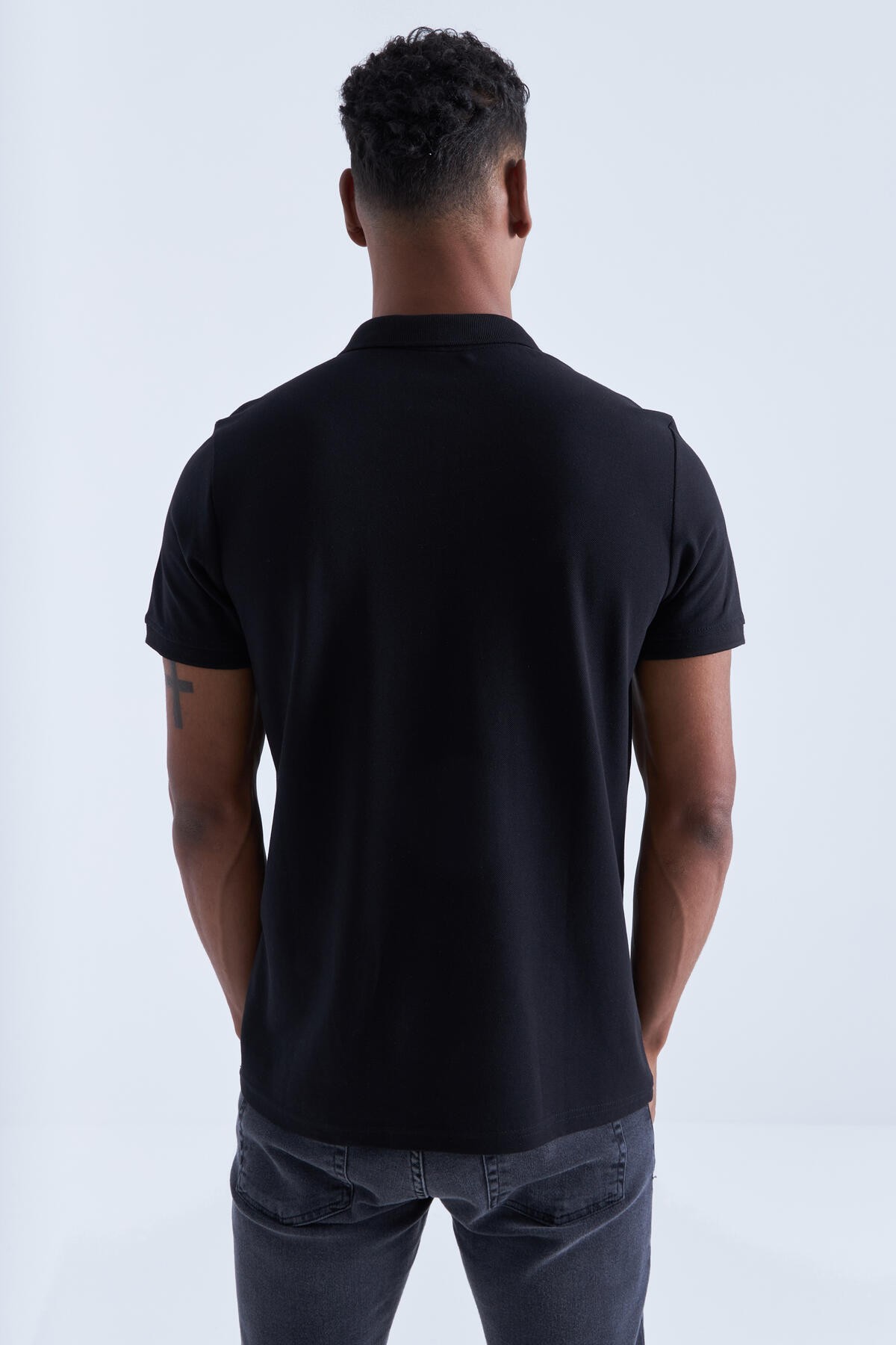 Siyah Basic Logolu Standart Kalıp Triko Polo Yaka Erkek T-Shirt - 87748