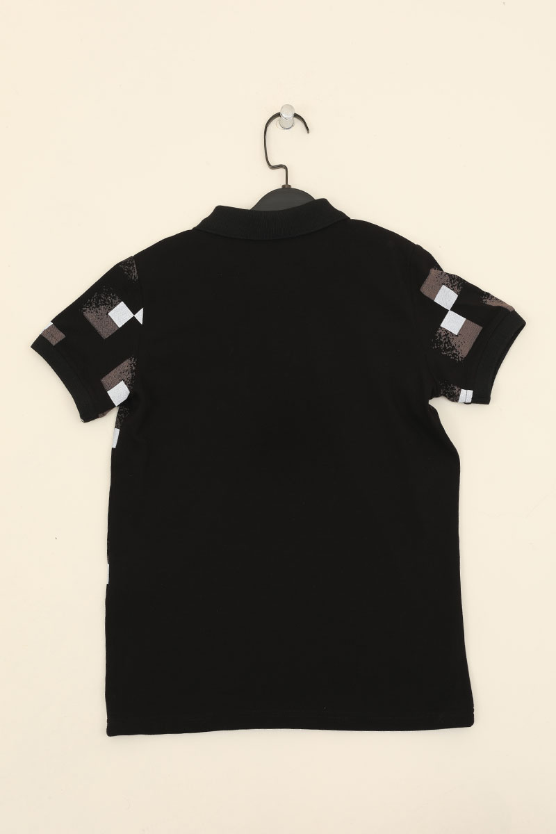 Siyah Erkek Çocuk Desen Baskılı Dar Kalıp Polo Yaka T-Shirt-10531