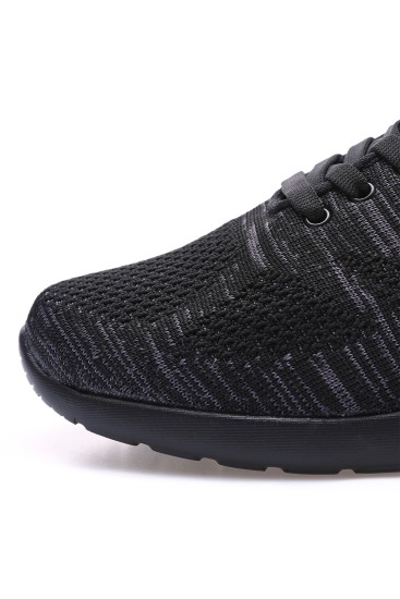 Siyah File Detaylı Bağcıklı Erkek Spor Ayakkabı - 89047 - Thumbnail