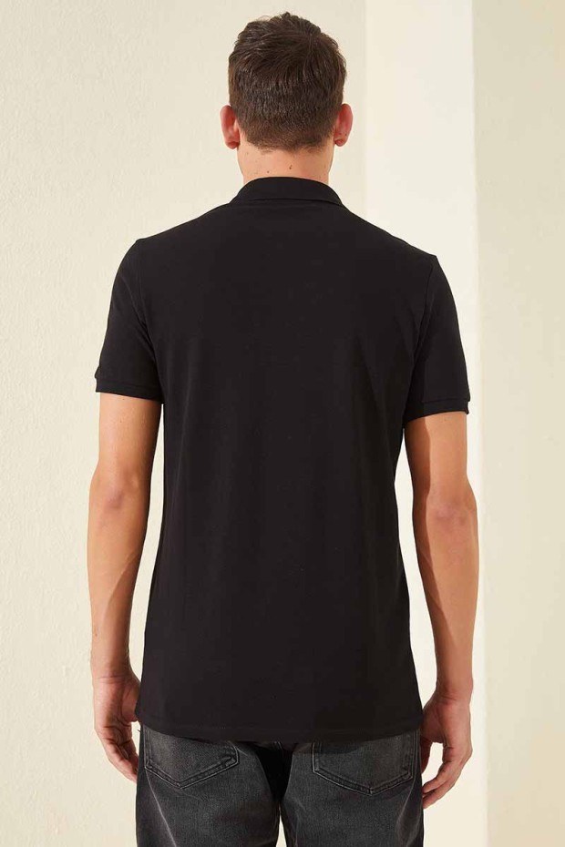 Siyah Klasik Kısa Kol Standart Kalıp Polo Yaka Erkek T-Shirt - 87787 - Thumbnail