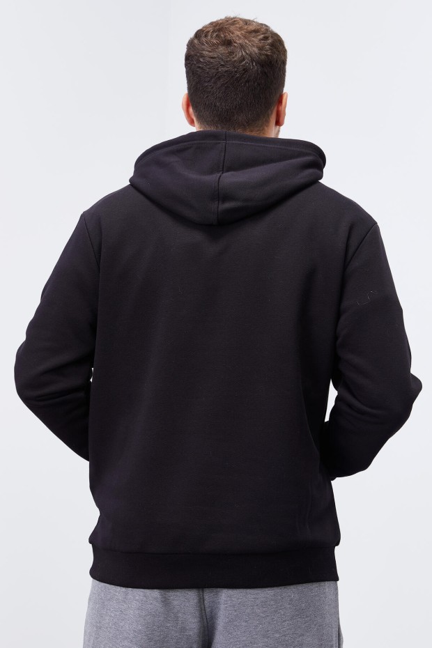 Siyah Kol Baskılı Kapüşonlu Rahat Form Erkek Sweatshirt - 88038
