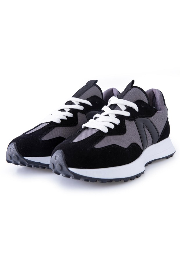 Siyah Mantar Topuk Detaylı Bağcıklı Erkek Spor Ayakkabı - 89095 - Thumbnail