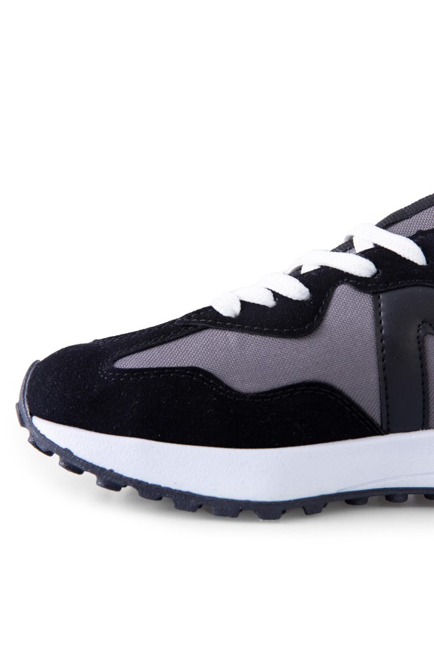 Siyah Mantar Topuk Detaylı Bağcıklı Erkek Spor Ayakkabı - 89095 - Thumbnail