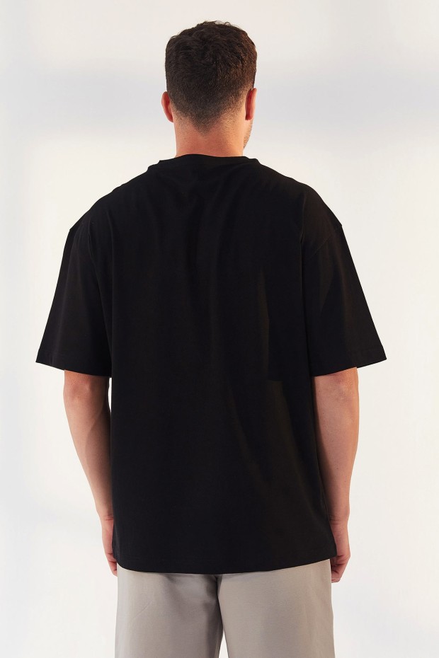 Siyah Yazı Baskılı O Yaka Erkek Oversize T-Shirt - 87984