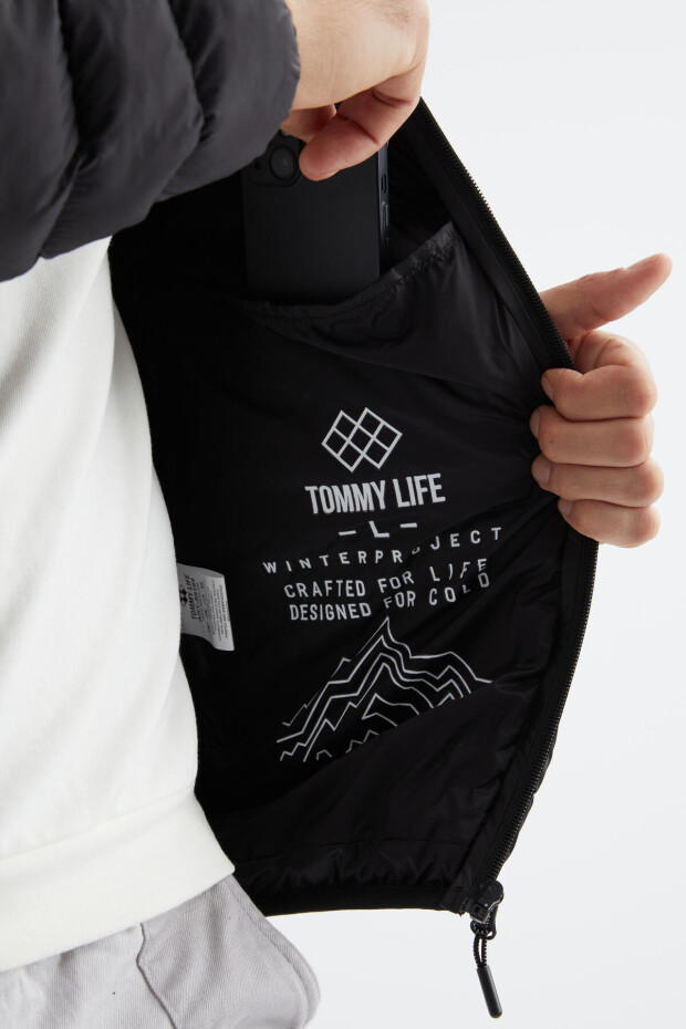 Tommy Life Siyah Fermuarlı Standart Kalıp Soğuğa Dayanıklı Erkek Şişme Mont - 88166. 7