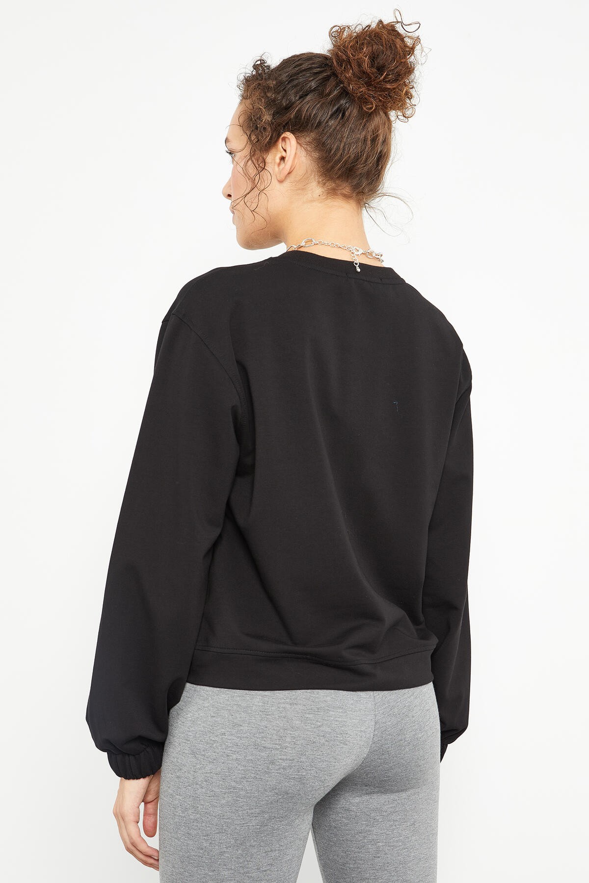 Siyah Pensli O Yaka Kadın Oversize Sweatshirt - 97165