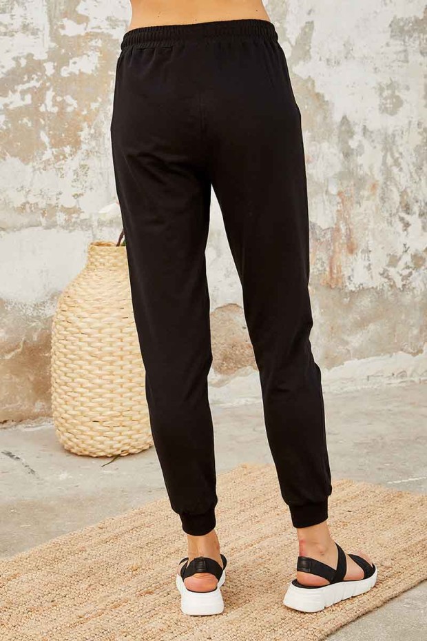Siyah Kapüşonlu Yarım Fermuar Rahat Form Jogger Kadın Eşofman Tunik Takım - 95250