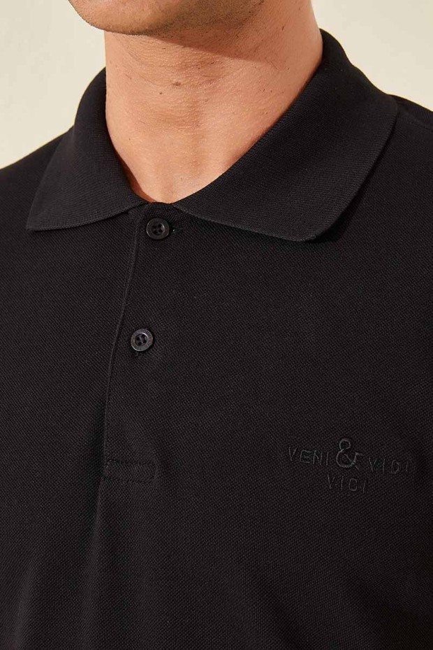 Siyah Klasik Kısa Kol Standart Kalıp Polo Yaka Erkek T-Shirt - 87787