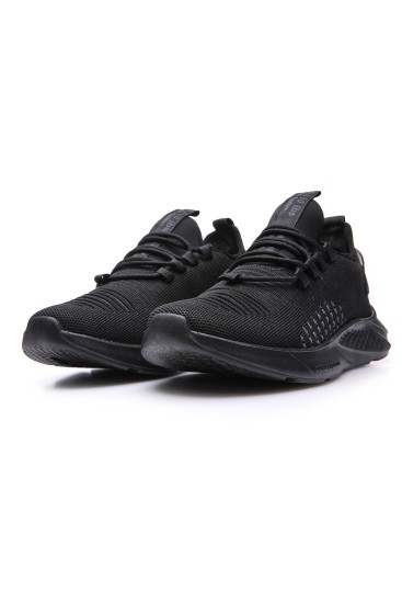 Siyah Lastik Bağcıklı Çizgi Detaylı Yüksek Taban Erkek Spor Ayakkabı - 89067 - Thumbnail