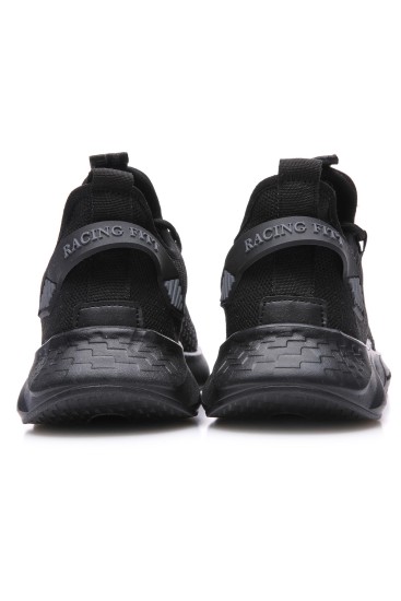 Siyah Lastik Bağcıklı Çizgi Detaylı Yüksek Taban Erkek Spor Ayakkabı - 89067 - Thumbnail