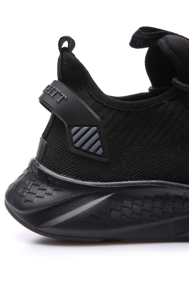 Siyah Lastik Bağcıklı Çizgi Detaylı Yüksek Taban Erkek Spor Ayakkabı - 89067