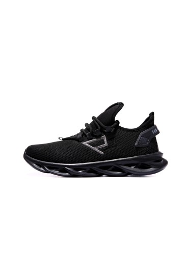 Siyah Lastik Bağcıklı Nakış Detaylı Yüksek Taban Erkek Spor Ayakkabı - 89053 - Thumbnail