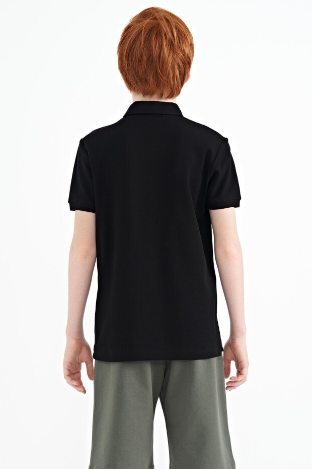 Siyah Logo Nakışlı Standart Kalıp Polo Yaka Erkek Çocuk T-Shirt - 11083