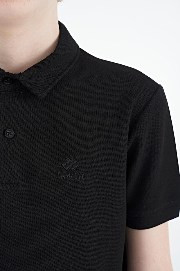 Siyah Logo Nakışlı Standart Kalıp Polo Yaka Erkek Çocuk T-Shirt - 11083