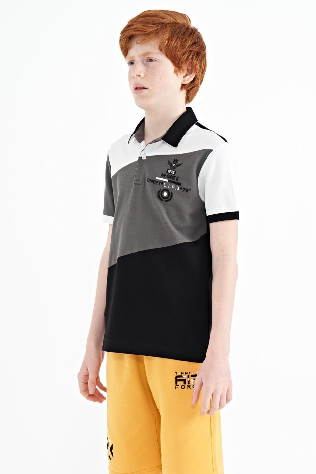 Tommy Life Siyah Renk Bloklu Nakış Detaylı Standart Kalıp Polo Yaka Erkek Çocuk T-shirt - 11088. 6